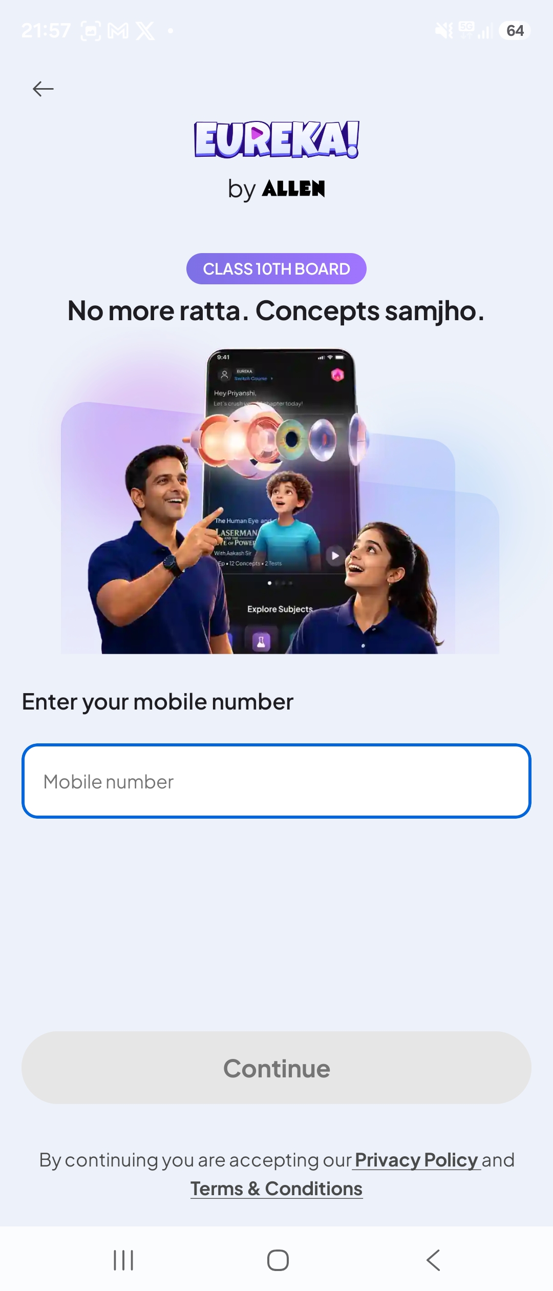 Mobile-number sign-up step